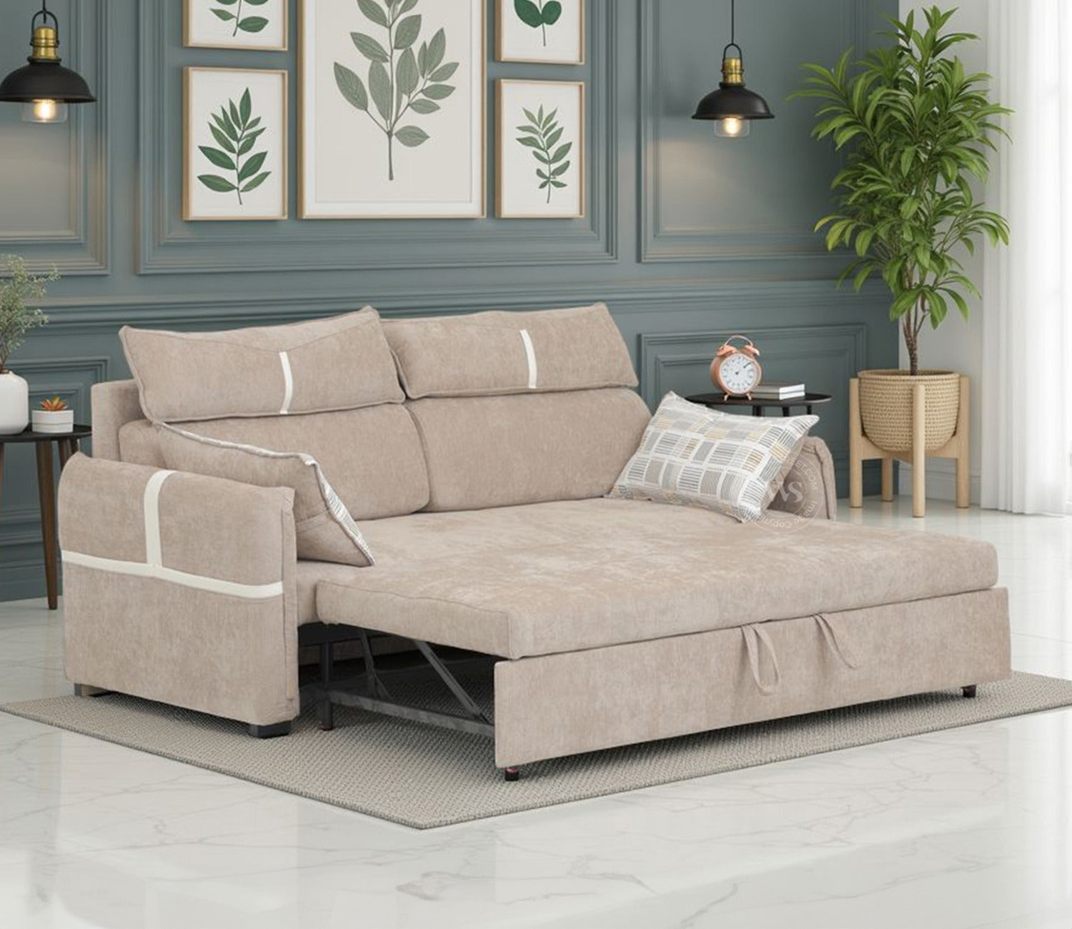 Centrica 3 Seater Premium Fabric Sofa Cum Bed Pull Out Mechanism (Brown)
