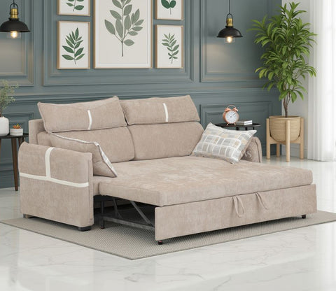 Centrica 3 Seater Premium Fabric Sofa Cum Bed Pull Out Mechanism (Brown)