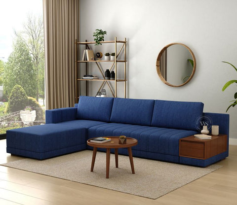 Oasis L-Shape Left Aligned Sectional Sofa (Cotton, Iris Blue)