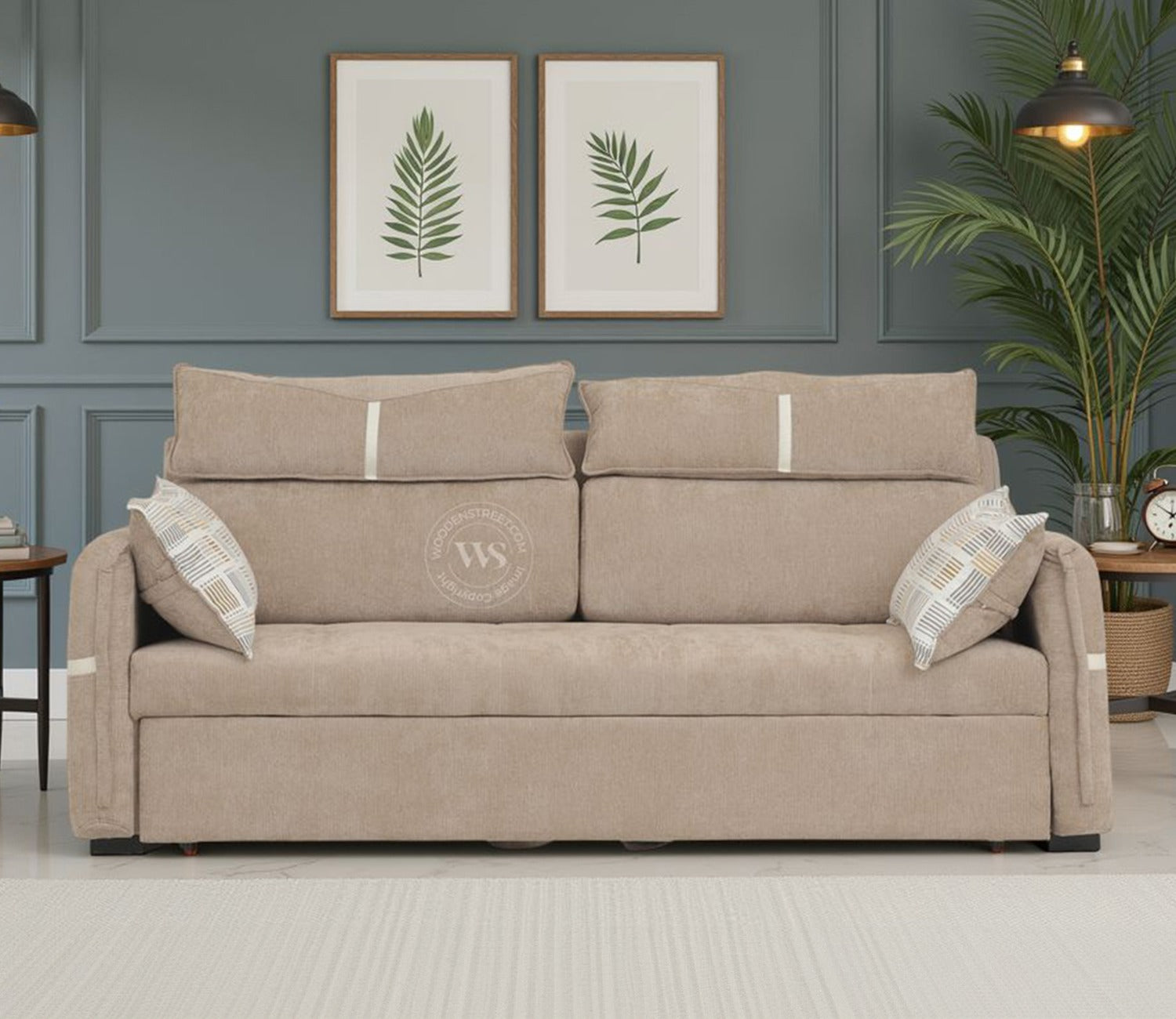 Centrica 3 Seater Premium Fabric Sofa Cum Bed Pull Out Mechanism (Brown)
