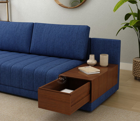 Oasis L-Shape Left Aligned Sectional Sofa (Cotton, Iris Blue)