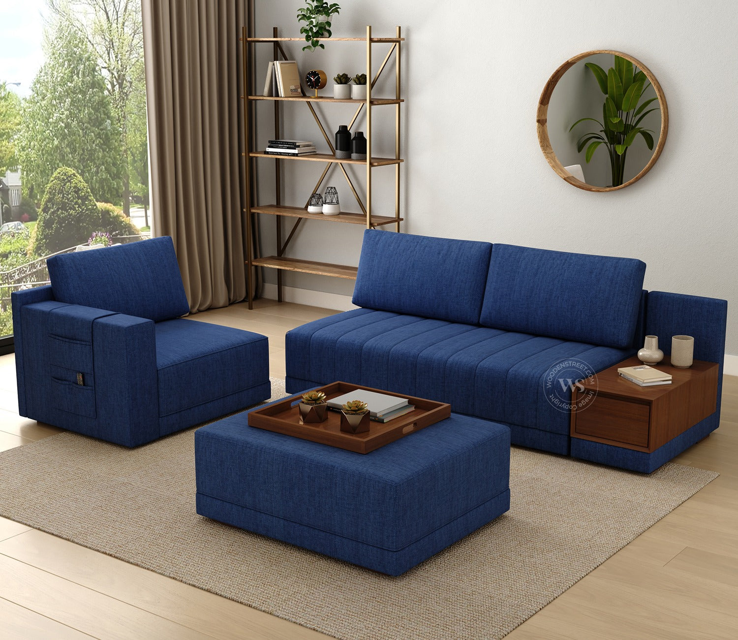 Oasis L-Shape Left Aligned Sectional Sofa (Cotton, Iris Blue)