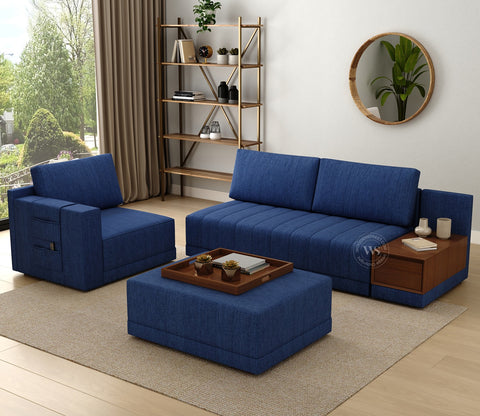 Oasis L-Shape Left Aligned Sectional Sofa (Cotton, Iris Blue)