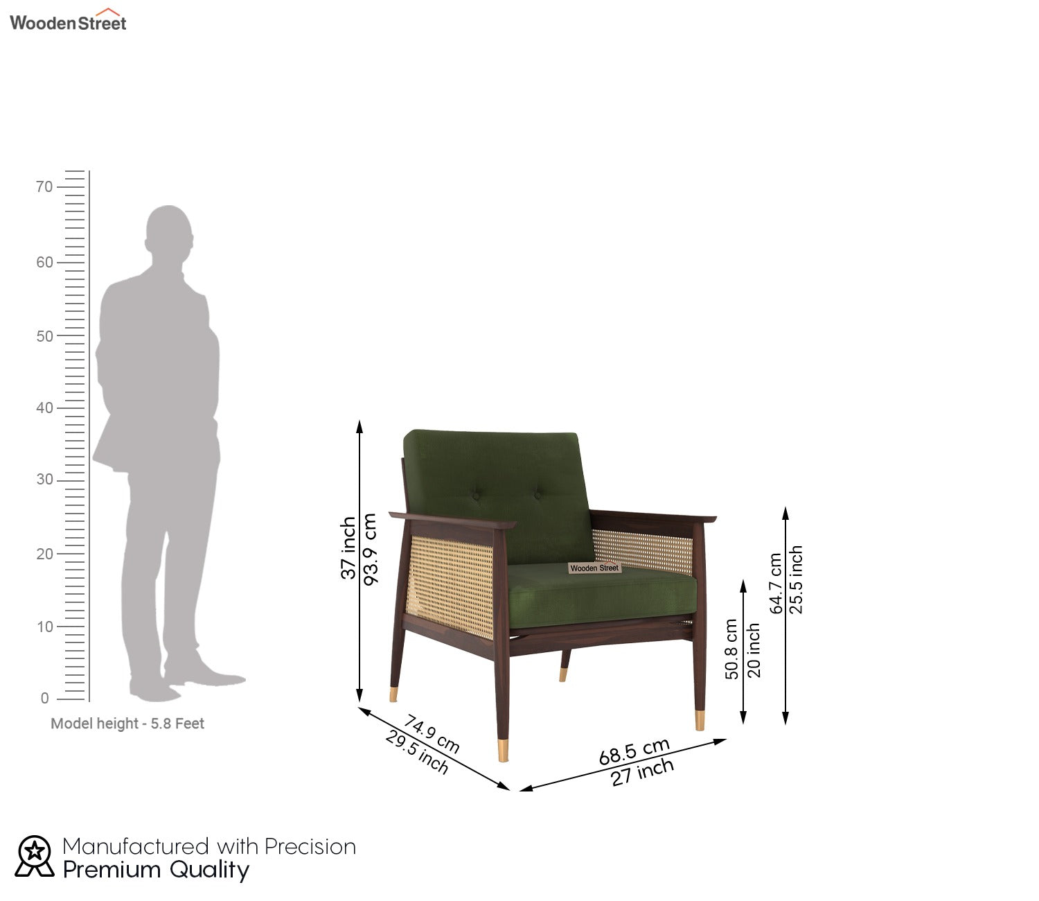 Emperor Cane Arm Chair (Dark Olive Green)