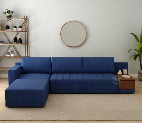 Oasis L-Shape Left Aligned Sectional Sofa (Cotton, Iris Blue)