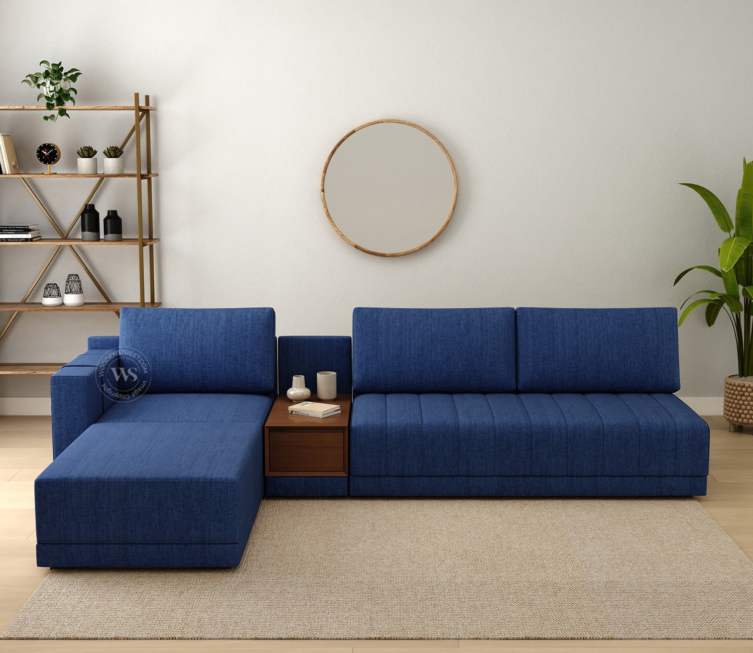Oasis L-Shape Left Aligned Sectional Sofa (Cotton, Iris Blue)