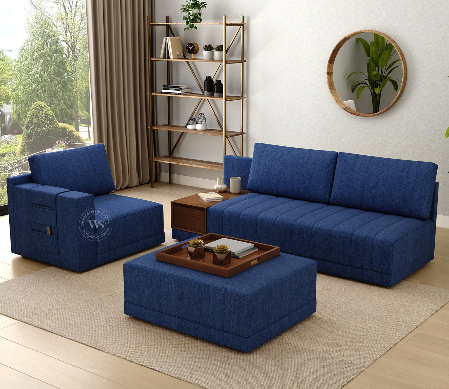 Oasis L-Shape Left Aligned Sectional Sofa (Cotton, Iris Blue)