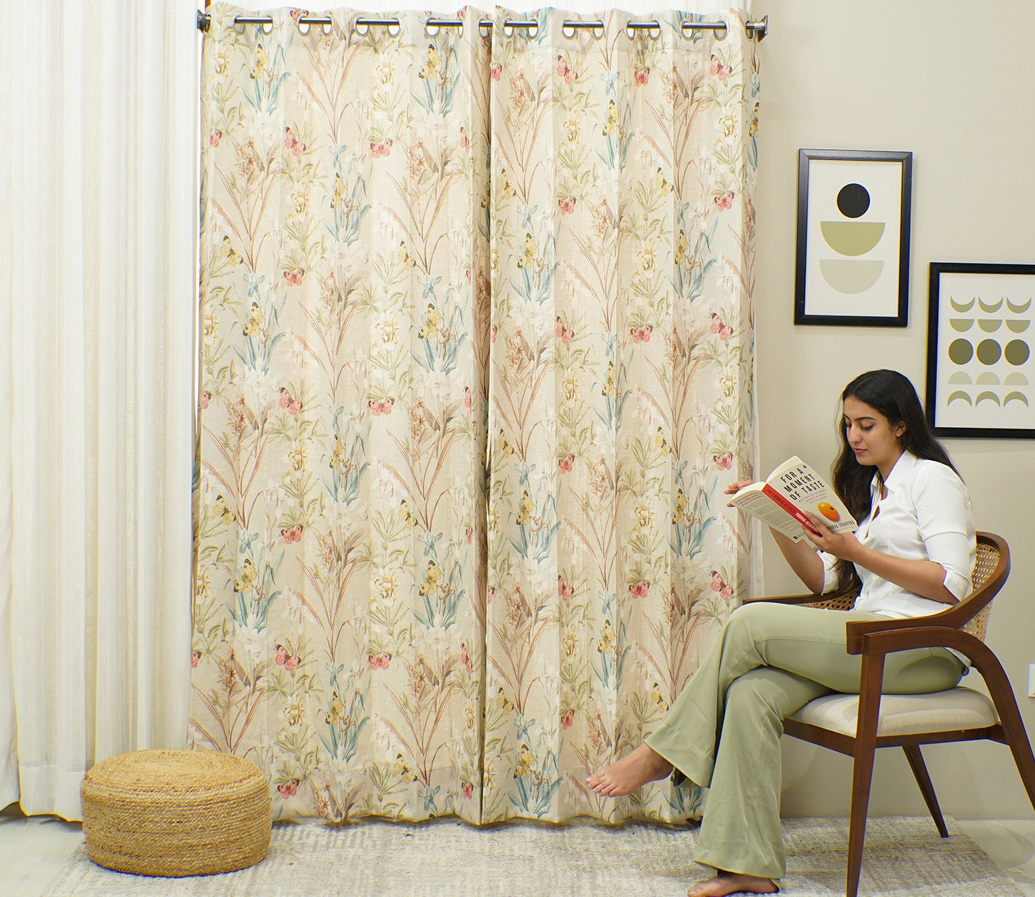 Butterfly 1 Piece Light-Filtering Curtain (Orange, 7 Feet)