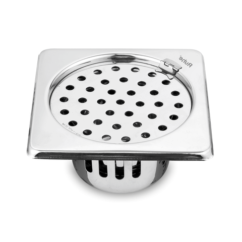 Trueliving_Air Square Silver 304-Grade Floor Drain with Collar, Hinge & Cockroach Trap (5 x 5 Inches)