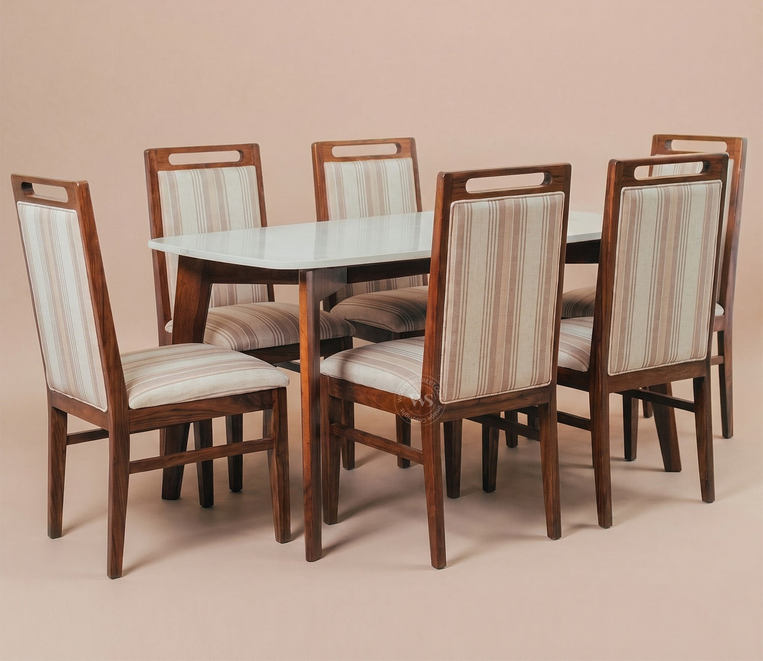 Hazel 6 Seater Sheesham Wood Dining Set with Valence Quartz Top Table and Hazel Chair (Teak Finish)