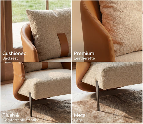Velora Premium Lounge Chair With Leatherette Backrest & Plush Fabric Seating (Dual Tone)