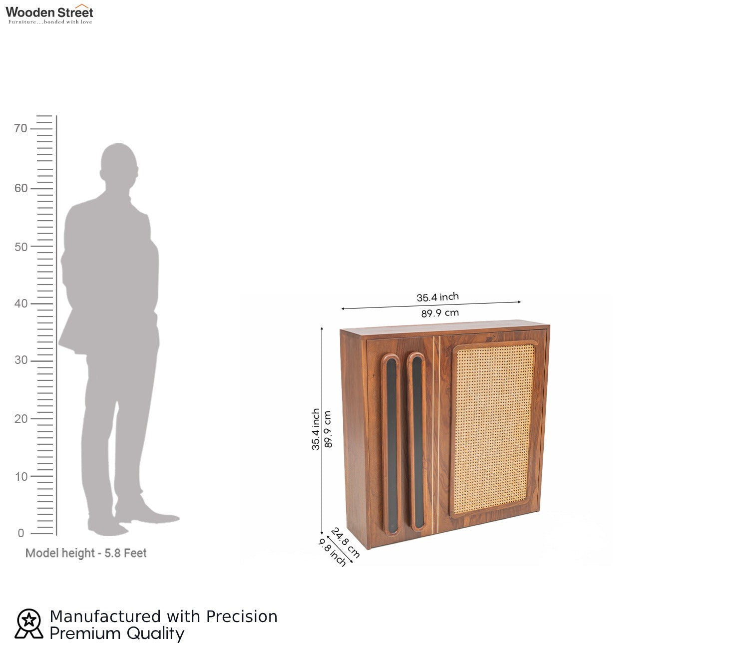 Vitara Premium Solid Wood Convertible Study Table With Hidden Storage, Cane & Brass Accents (Sheesham Wood, Teak Finish)
