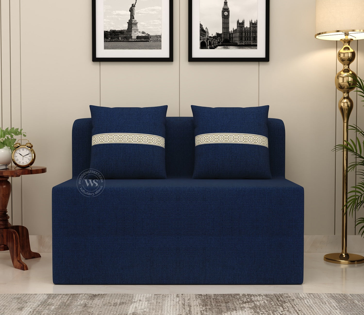 Voltz Fabric Sofa Cum Bed (72 x 46 Inch, Azure Blue)
