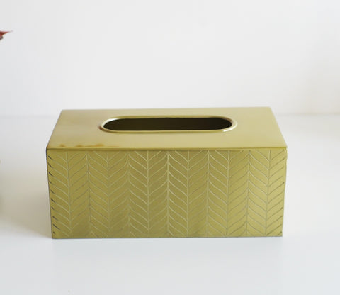 Portia Herringbone Gold And Amber Luster Tissue Box
