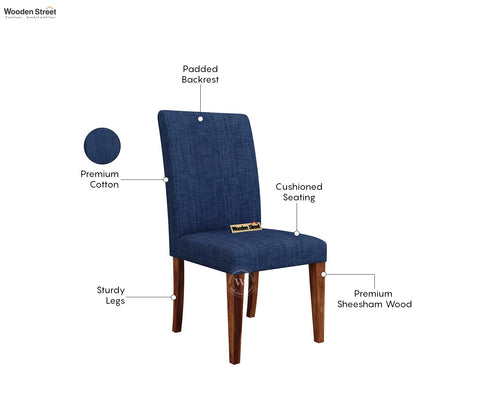 Gladys Sheesham Wood Premium Cotton Cushioned Dining Chair - Set of 2 (Cotton, Honey Iris Blue)