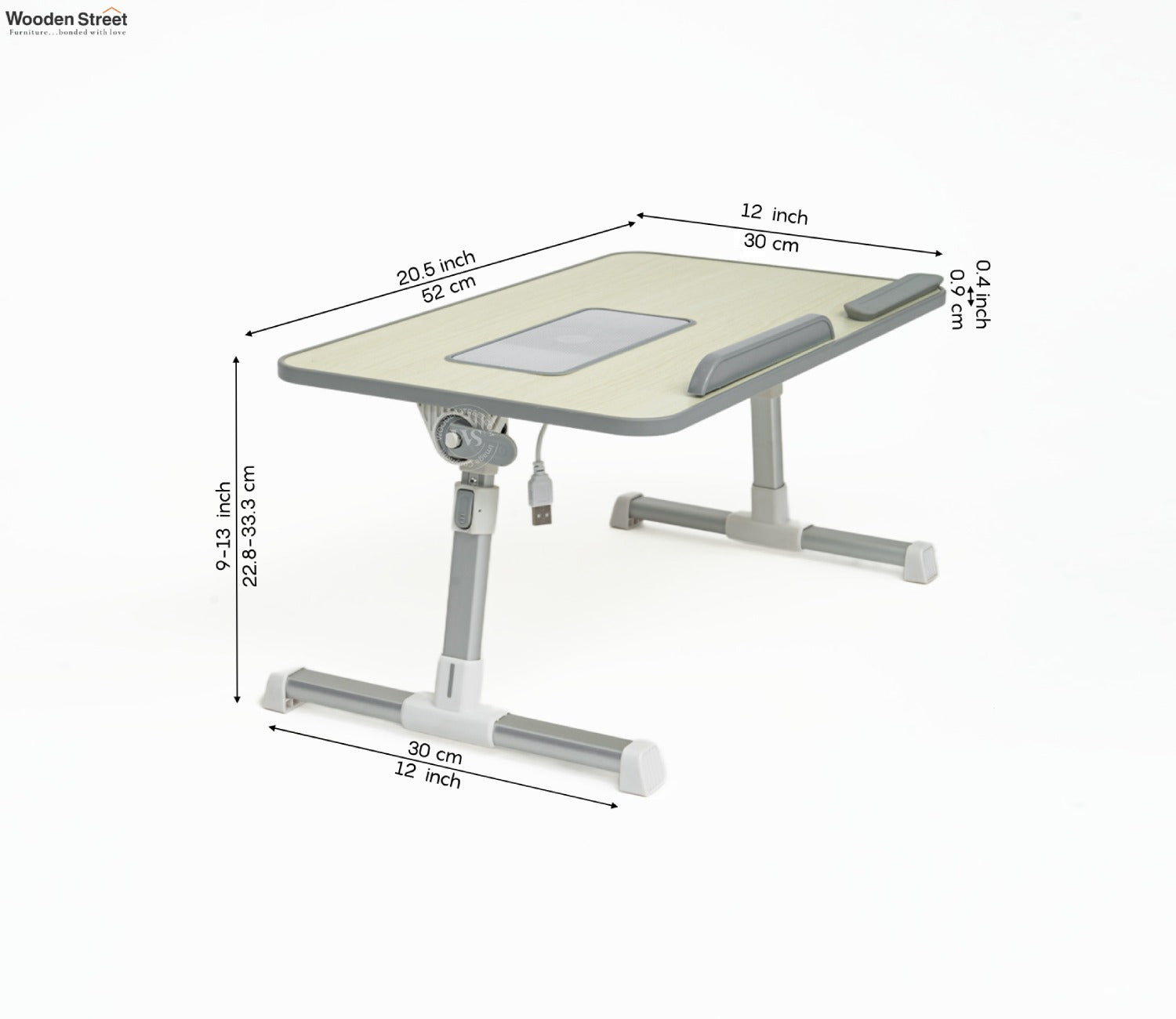 Jetson Foldable Laptop Table for Bed With USB Cooling Fan, Adjustable Bed Study Table for Writing and Reading