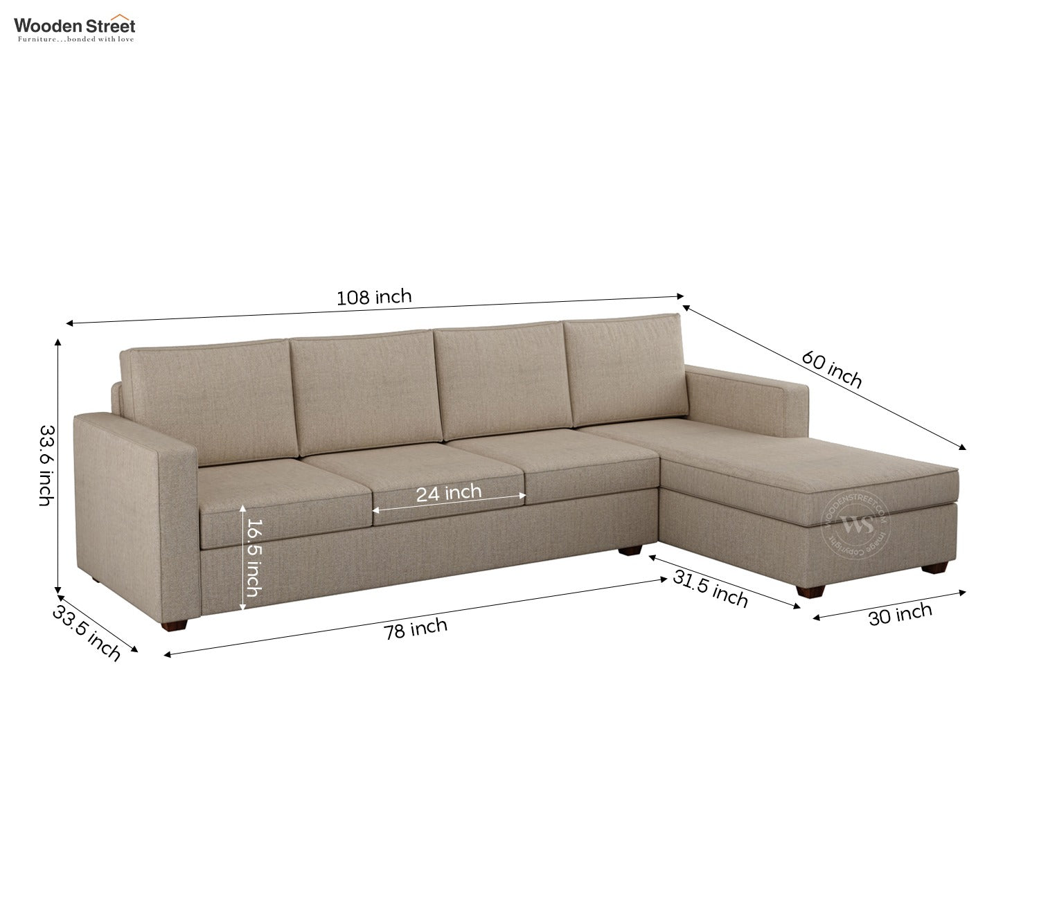 Albus L-Shape 5 Seater Sofa (Cotton, Jade Ivory)
