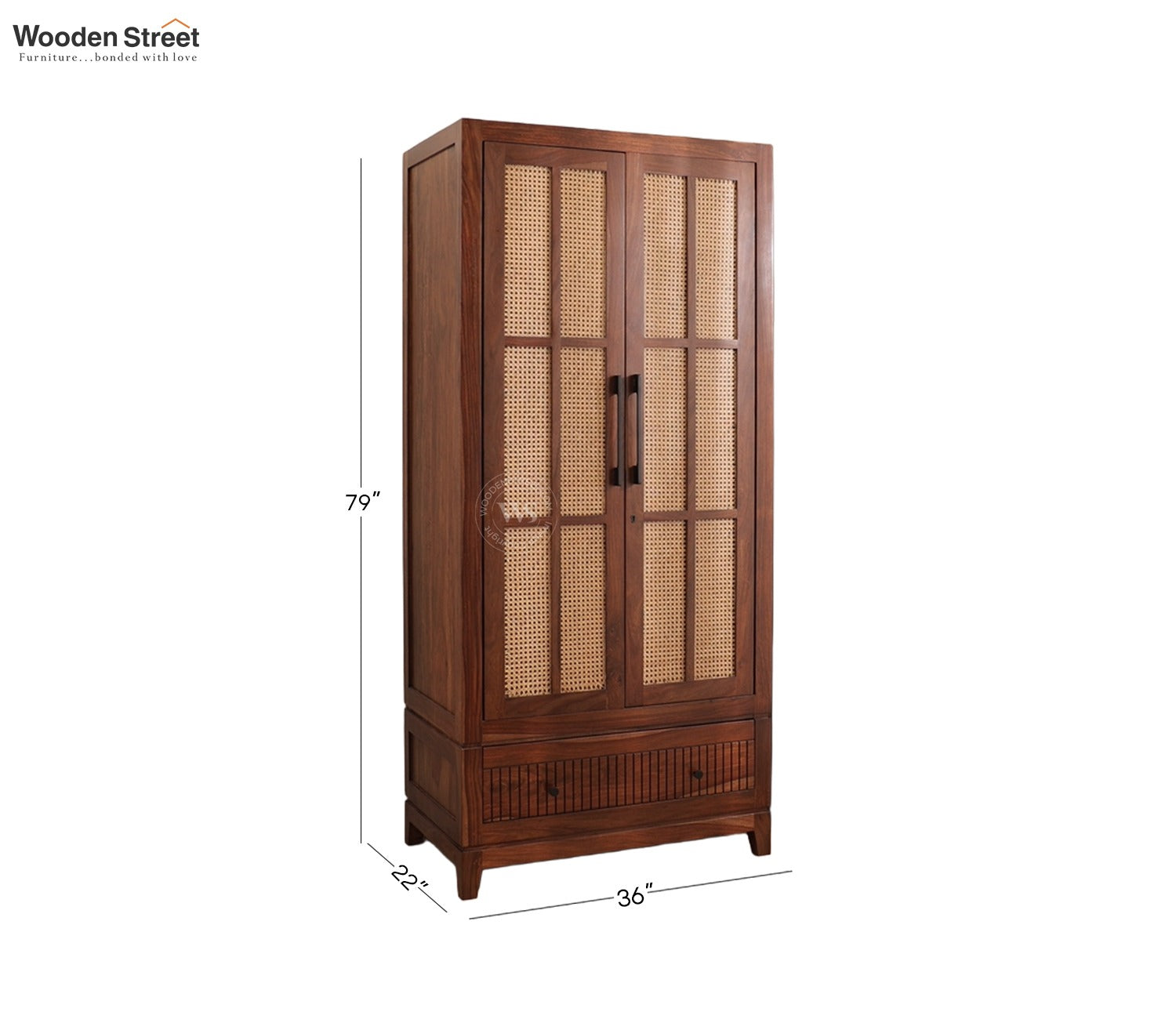 Saanvi Sheesham Wood Wardrobe with Elegant Cane Detailing (Teak Finish)