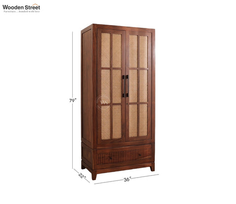 Saanvi Sheesham Wood Wardrobe with Elegant Cane Detailing (Teak Finish)