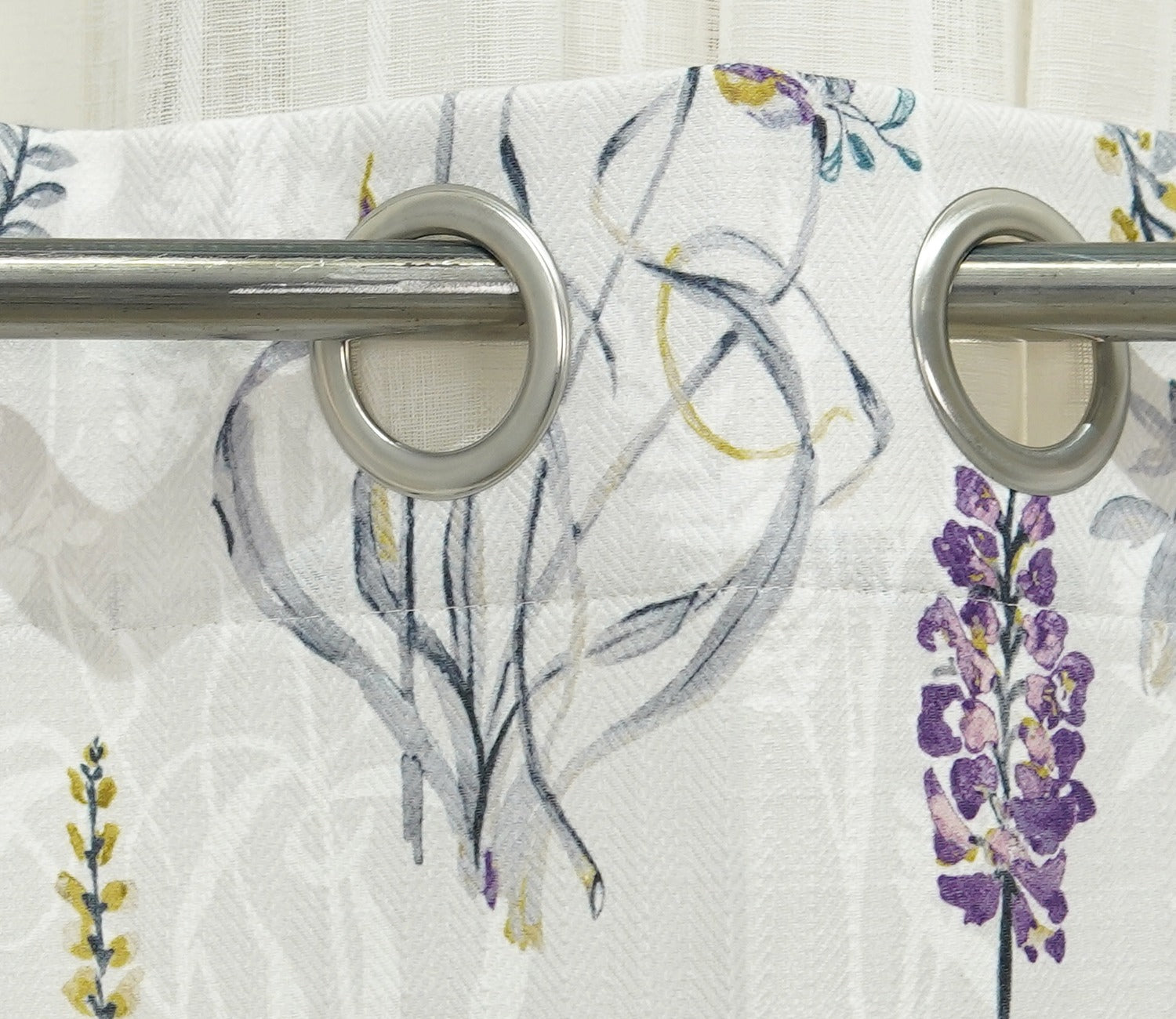 Grey Botanic Mist Floral Print Light-Filtering Door Curtains Set of 2 (Grey, 7 Feet)
