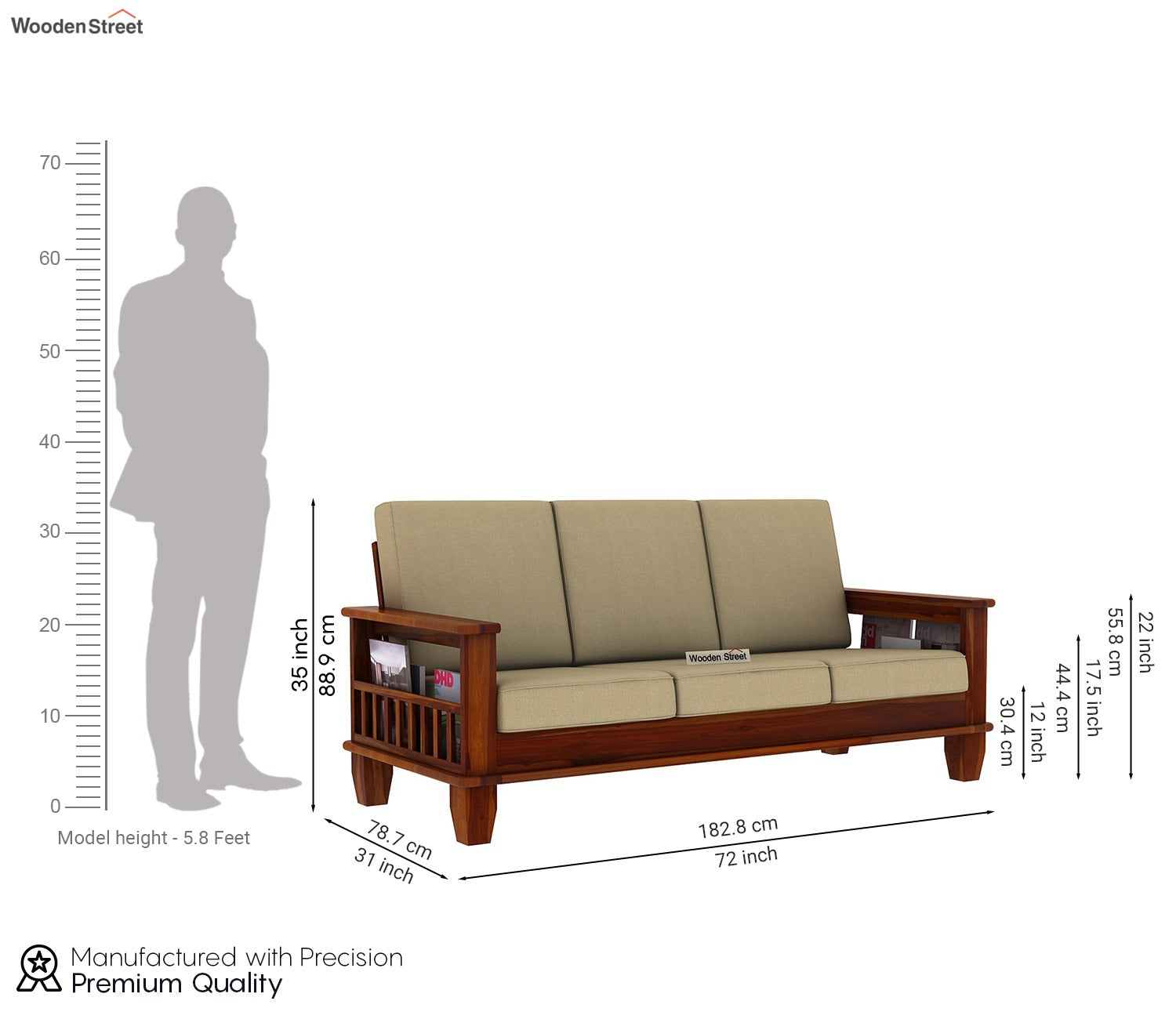 Quartz Wooden Sofa Set (Honey Irish Cream)