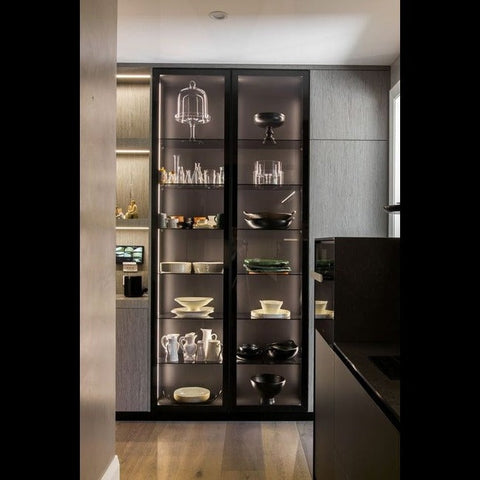 Trueliving Black Glass Door Luxury Crockery Cabinet 43.2D x 101.6W x 172.7H Centimeters