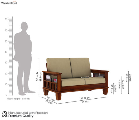 Quartz 2 Seater Wooden Sofa (Honey Irish Cream)