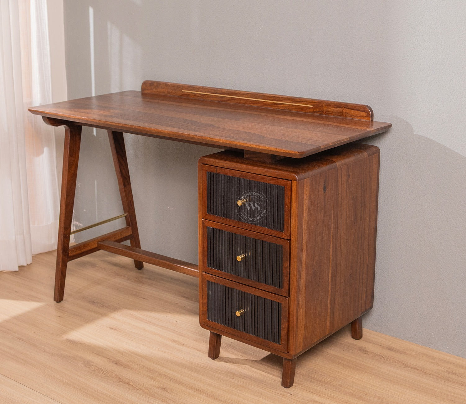 Gulliver Sheesham Wood Study Table with Three Drawers (Teak Finish)