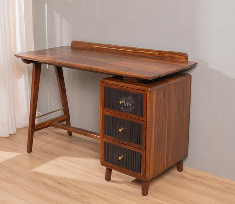 Gulliver Sheesham Wood Study Table with Three Drawers (Teak Finish)