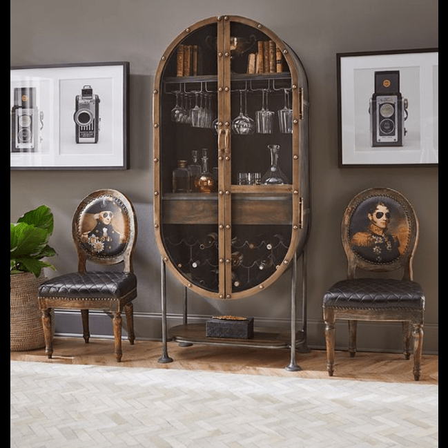 Trueliving Modern Brown Double Round Gate Bar Cabinet(‎Standard (Between 20-40 In Width, 30-40 In Height)