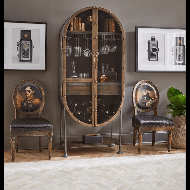Trueliving Modern Brown Double Round Gate Bar Cabinet(‎Standard (Between 20-40 In Width, 30-40 In Height)