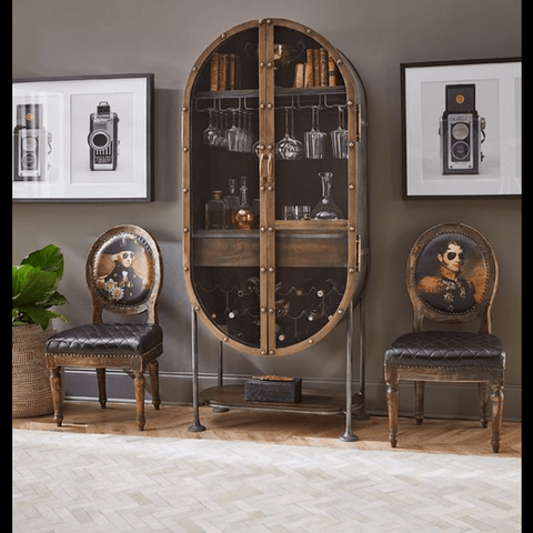 Trueliving Modern Brown Double Round Gate Bar Cabinet(‎Standard (Between 20-40 In Width, 30-40 In Height)