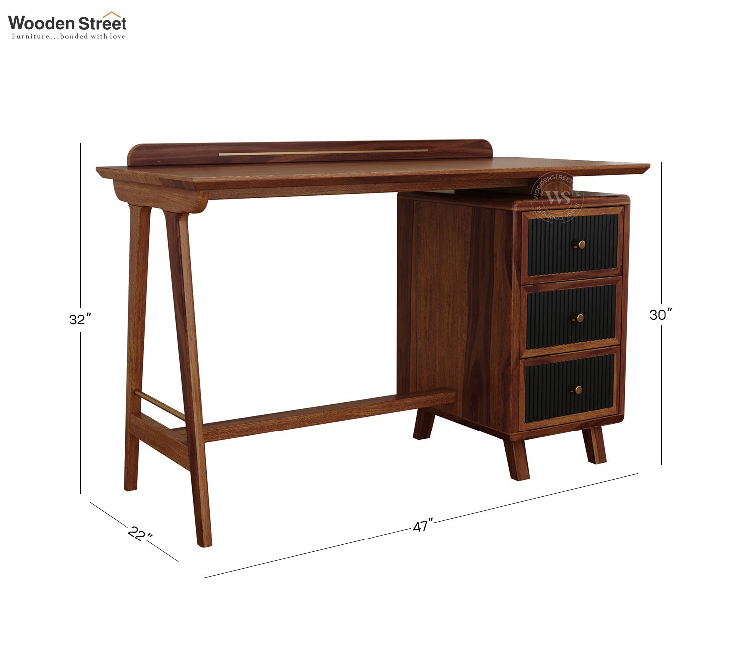 Gulliver Sheesham Wood Study Table with Three Drawers (Teak Finish)