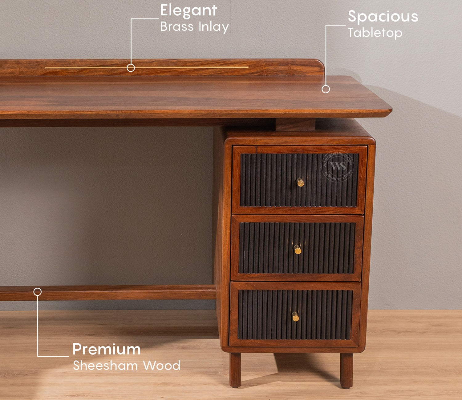 Gulliver Sheesham Wood Study Table with Three Drawers (Teak Finish)