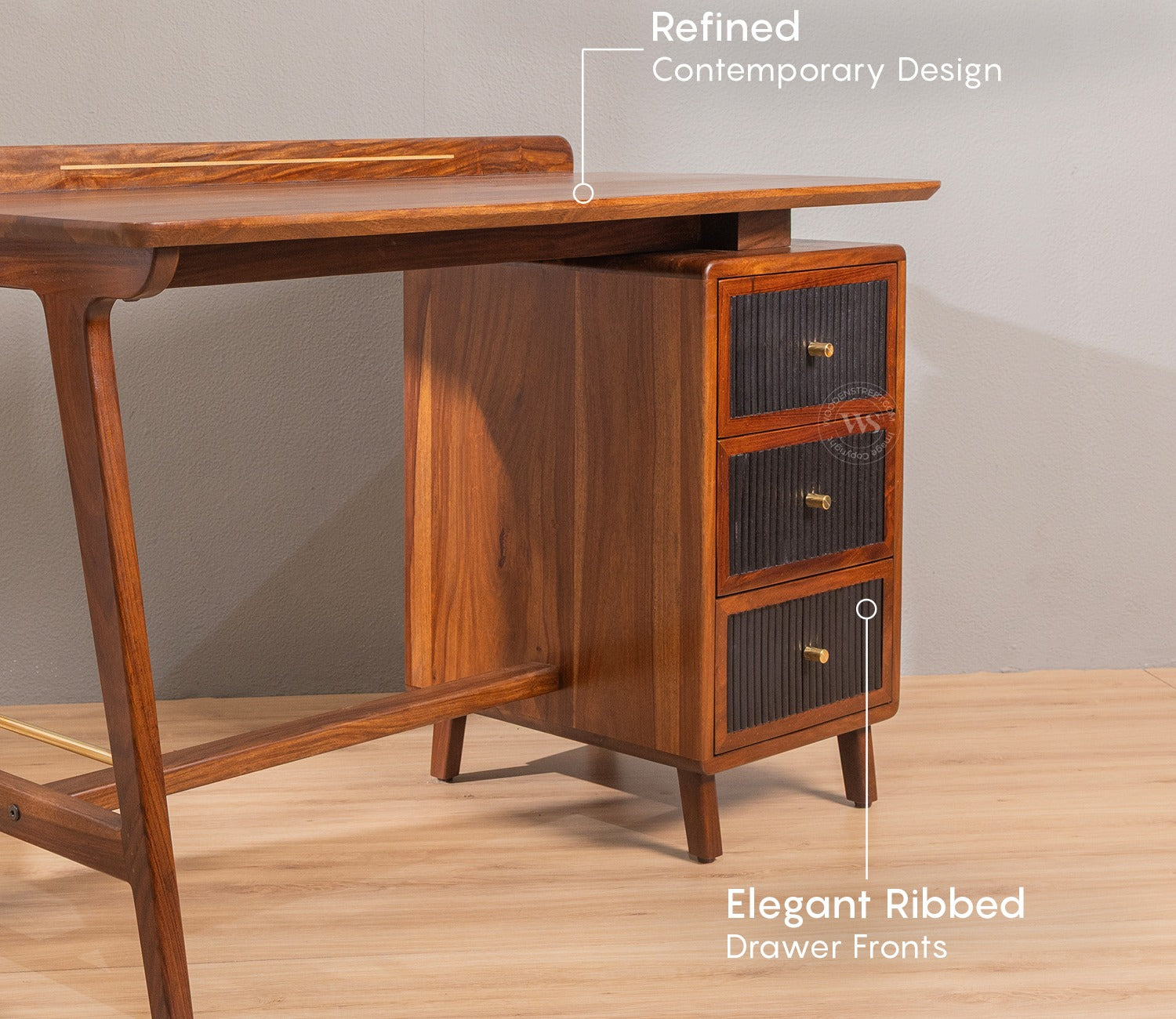 Gulliver Sheesham Wood Study Table with Three Drawers (Teak Finish)