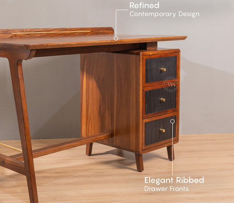 Gulliver Sheesham Wood Study Table with Three Drawers (Teak Finish)