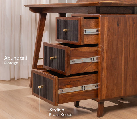 Gulliver Sheesham Wood Study Table with Three Drawers (Teak Finish)