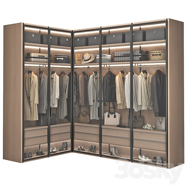 Trueliving 5 Door Corner wardrobes Laminated Finish & PU Finish with Drawers 8Ft *2Ft *9Ft -2438.4MM X 609MM X 2743.2MM)