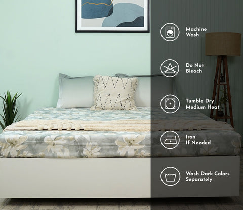 Blossom Flat Cotton Bed Sheet King Size with 2 Pillow Covers (Grey)