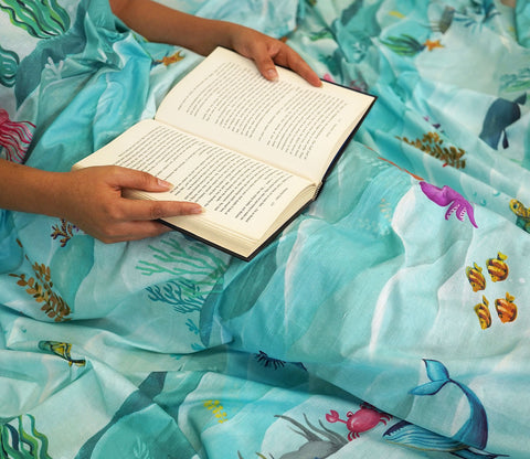 Seashore Flat Cotton Kids Bed Sheet King Size with 2 Pillow Covers