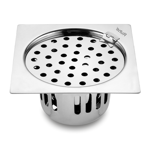 Trueliving_Air Square Silver Flat Cut 304-Grade Floor Drain with Hinge & Cockroach Trap (5 x 5 Inches)