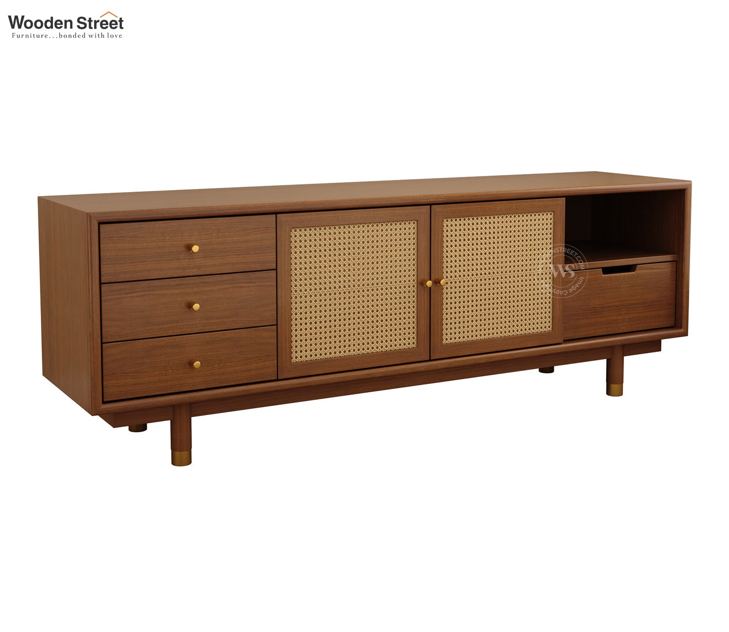 Eka Ash Wood and Cane TV Unit (Teak Finish)