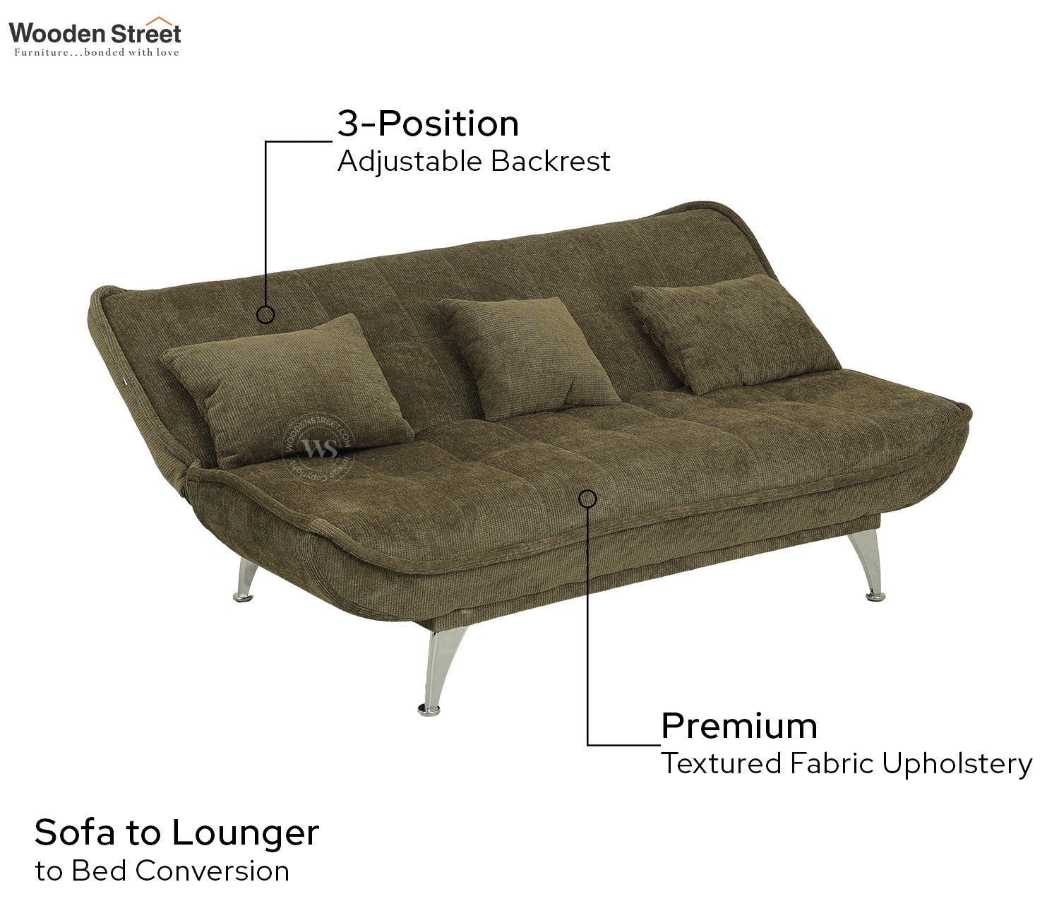 Bastion Premium Upholstery Fabric Sofa cum Bed (Green)