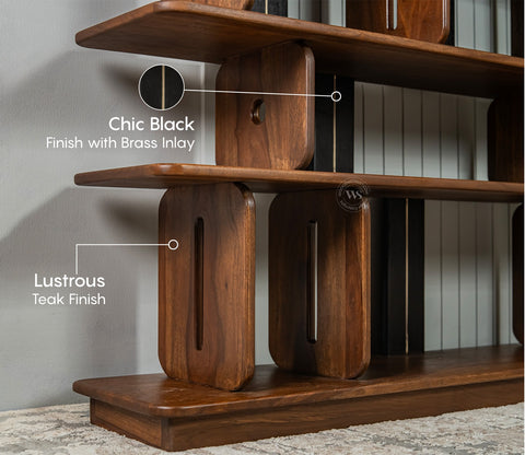Crossroads Sheesham Wood Bookshelf with Multi-Level Open Storage (Teak Finish)