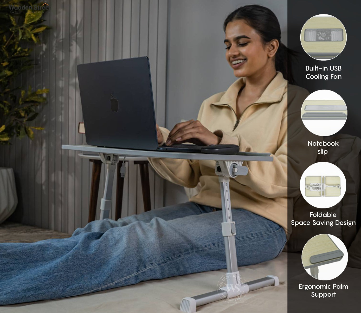 Jetson Foldable Laptop Table for Bed With USB Cooling Fan, Adjustable Bed Study Table for Writing and Reading