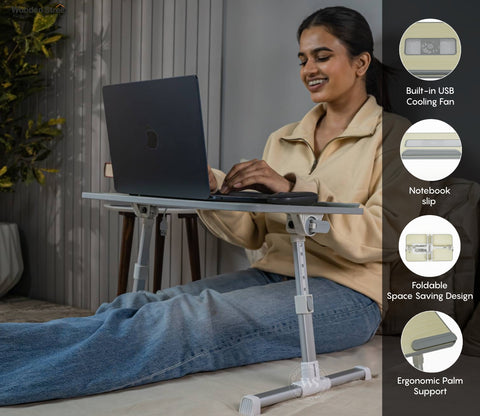 Jetson Foldable Laptop Table for Bed With USB Cooling Fan, Adjustable Bed Study Table for Writing and Reading