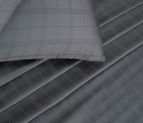 Dobby Checks Organic Bamboo 300 TC 2 Pillowcases and 1 Fitted Bedsheet (Grey, King Size)