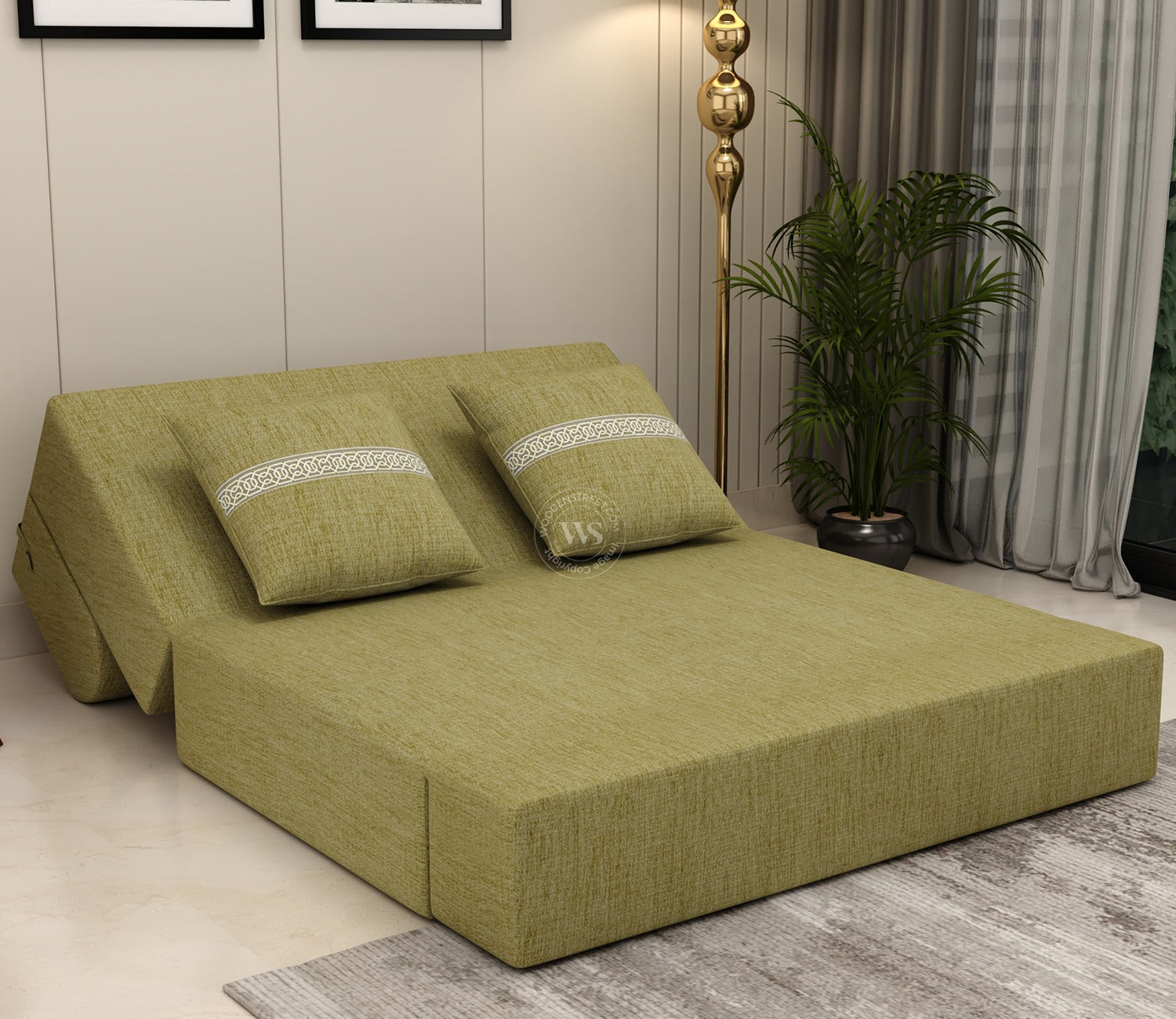 Voltz Fabric Sofa Cum Bed (72 x 46 Inch, Fresh Mint)