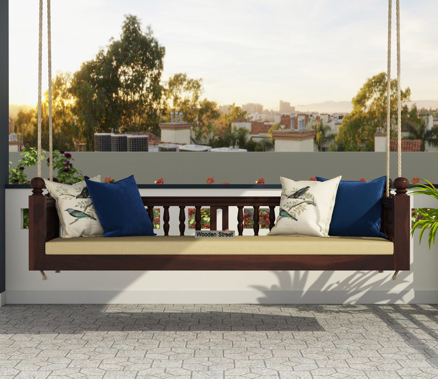Alanis Wooden Swing Chair (Walnut Finish)