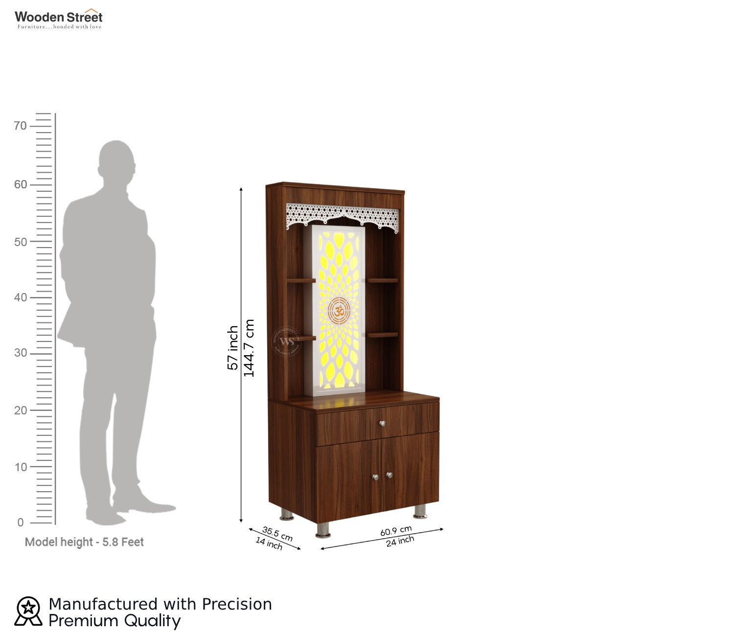 Vidyut Engineered Wood Home Temple With Inbuilt LED Light System (Exotic Teak)